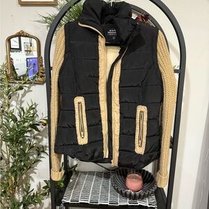 Women's Black Puffer Jacket with sweater detail on the arms size small